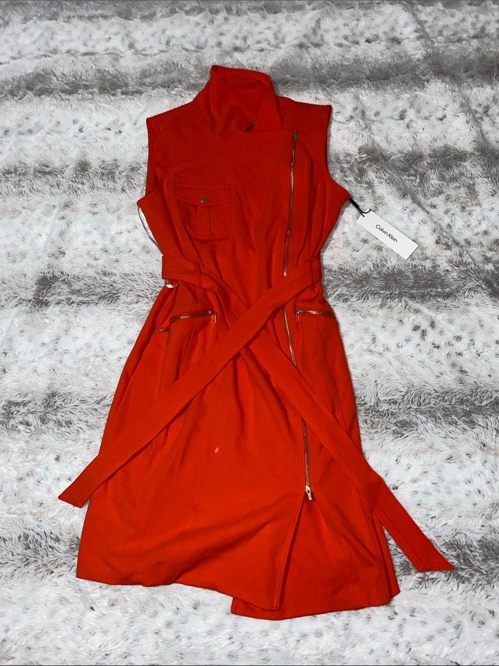 Calvin Klein Vibrant Red Sleeveless Zip & Belt Dress